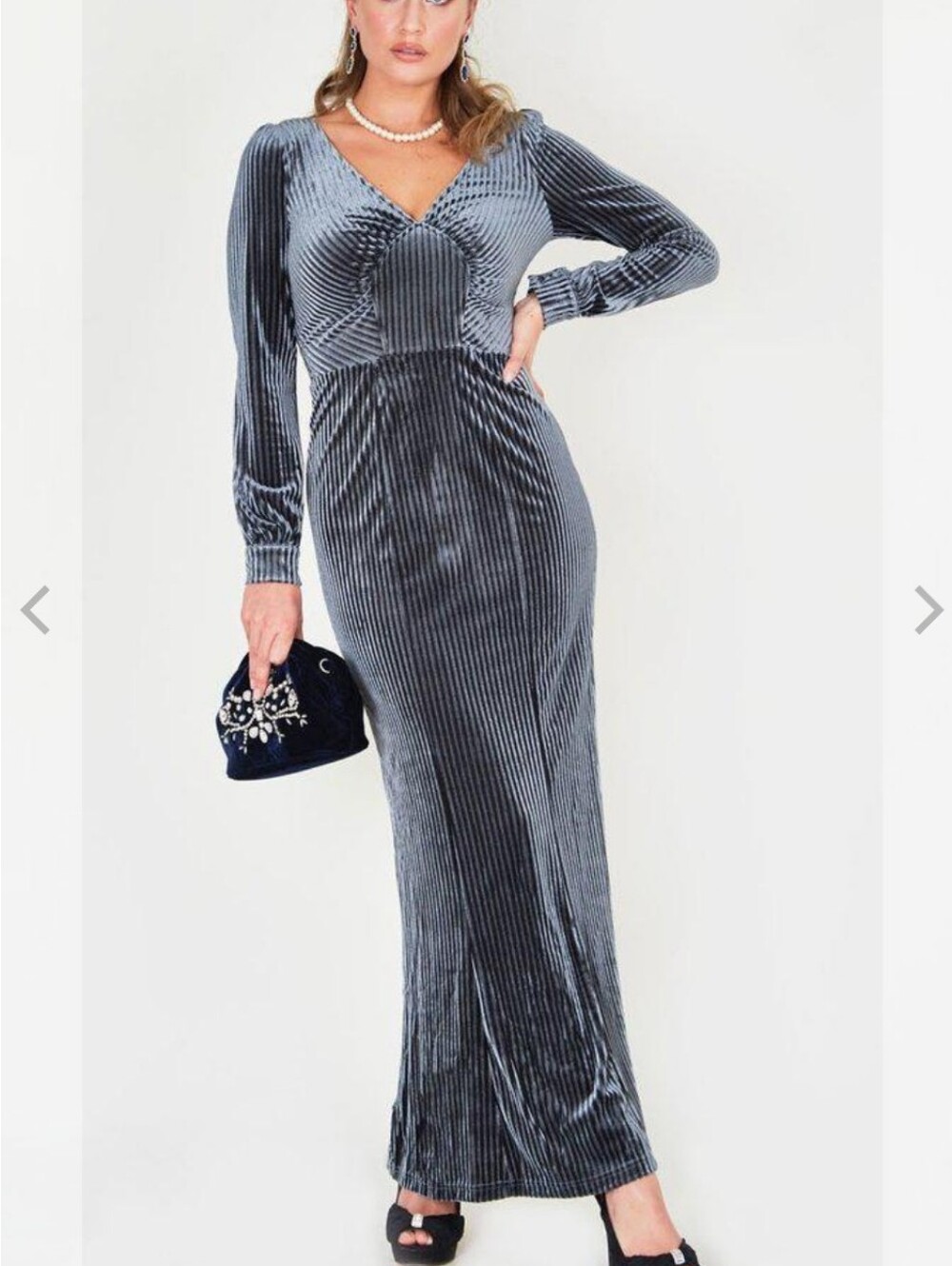 Voodoo Vixen Grey Velvet Maxi Dress Small